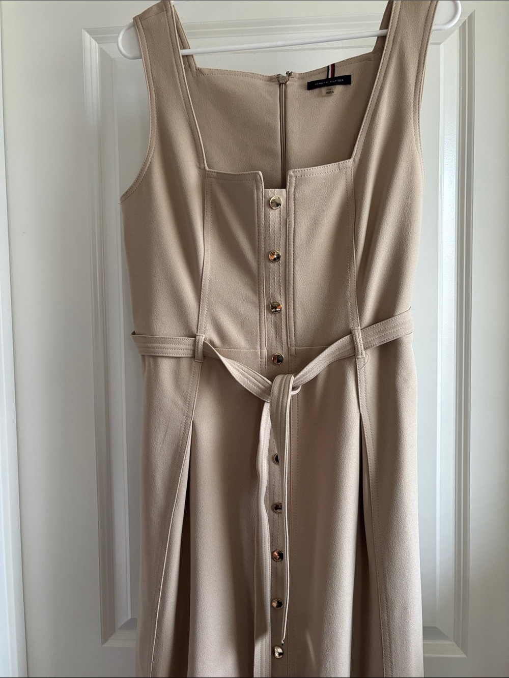 Tommy Hilfiger Beige Sleeveless Button-Front Belted Dress